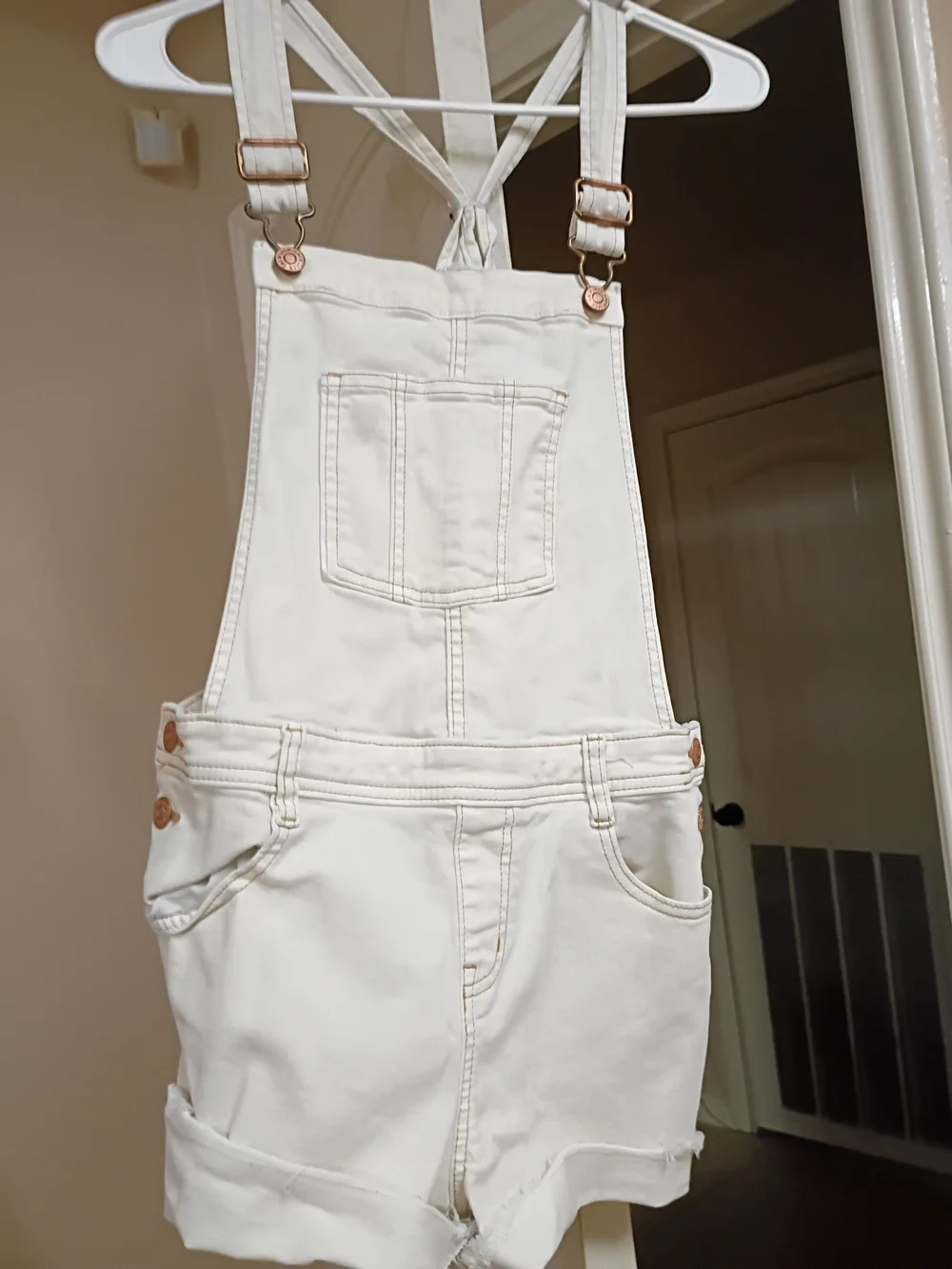 Cat & Jack White Denim Short Overalls Kids Size XL 14/16